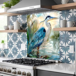 Blue Heron Stove Backsplash Tempered Glass Panel, Custom Size image 11