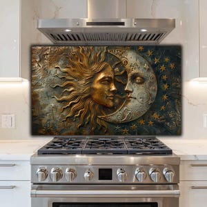 Sun and Moon Tempered Glass Backsplash – Celestial Kitchen Decor