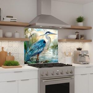 Blue Heron Stove Backsplash Tempered Glass Panel, Custom Size image 8