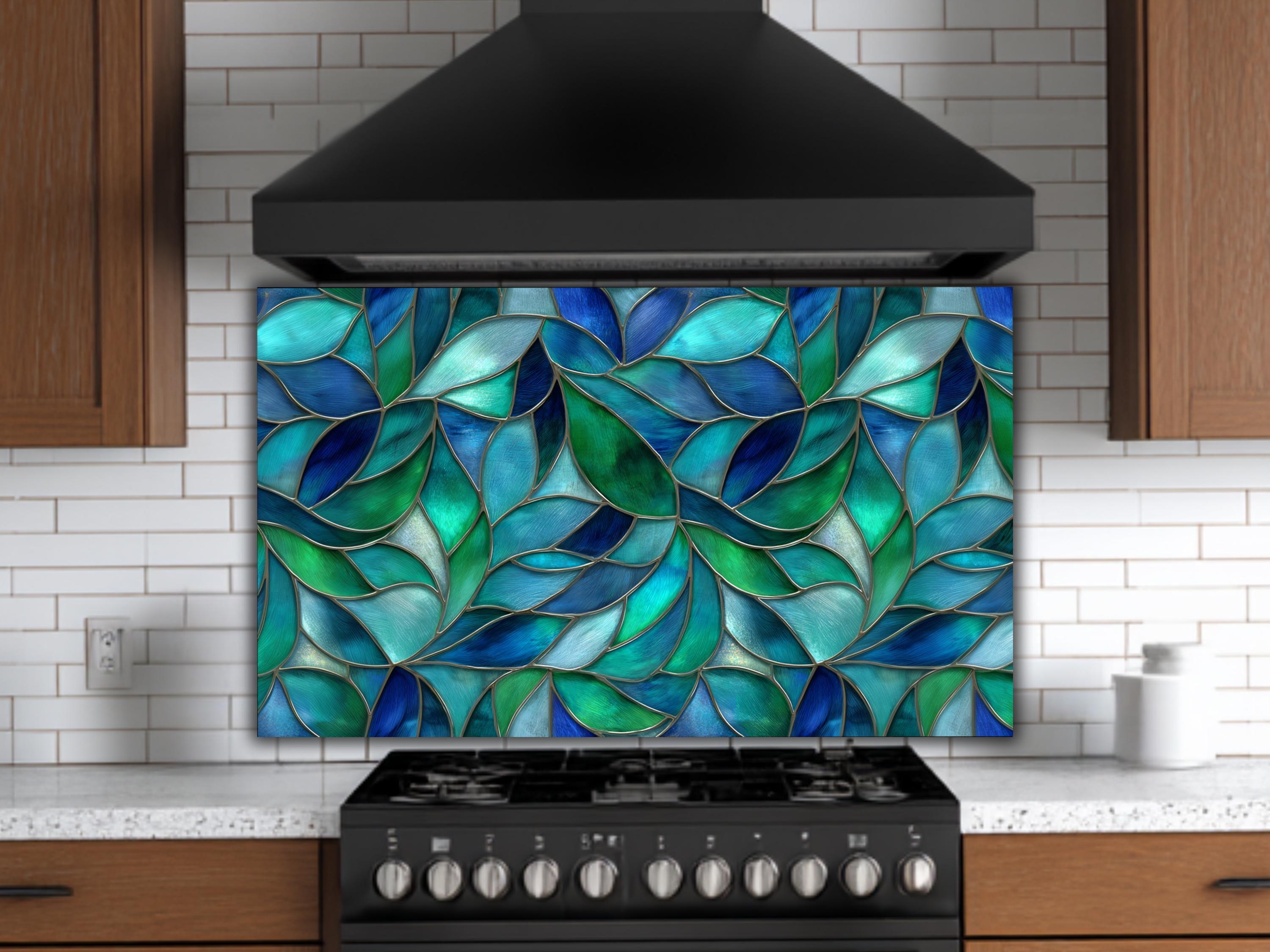 Leaf Pattern Splashback Leaf Mosaic Stained Glass Tempered Glass Backsplash for Stove – Kitchen ...