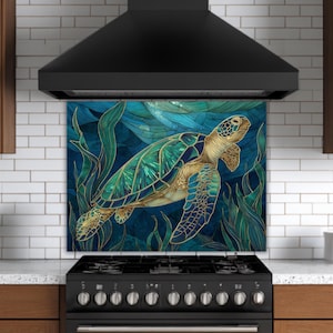 Dosseret tortue de mer : verre trempé design océan - Coastal Kitchen