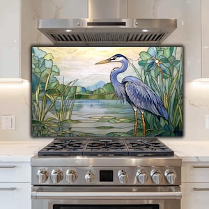 Heron Stove Backsplash - Stained Glass Kitchen Splashback