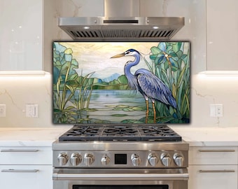 Heron Stove Backsplash - Stained Glass Kitchen Splashback