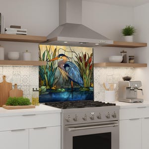 Stove Backsplash Panel - Heron Stained Glass, Easy Clean Surface image 5