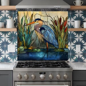 Stove Backsplash Panel - Heron Stained Glass, Easy Clean Surface image 9
