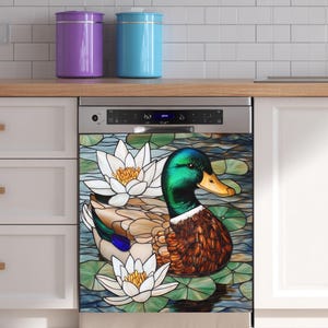 Stained Glass Mallard Dishwasher Magnet Cover: Lake House Decor