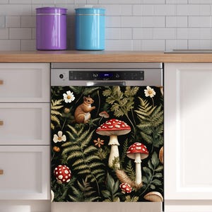 Woodland Mushrooms Dishwasher Magnet Cover: Cottagecore Kitchen Decor