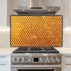 Amber Honeycomb Tempered Glass Backsplash – Beehive Kitchen Decor