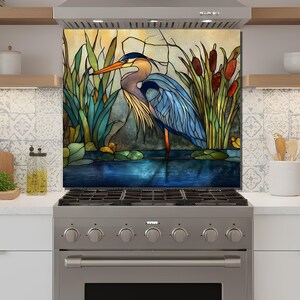 Stove Backsplash Panel - Heron Stained Glass, Easy Clean Surface image 4