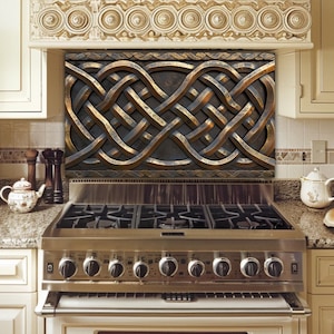Celtic Knot Bronze Stove Backsplash – UV-Printed Tempered Glass Panel