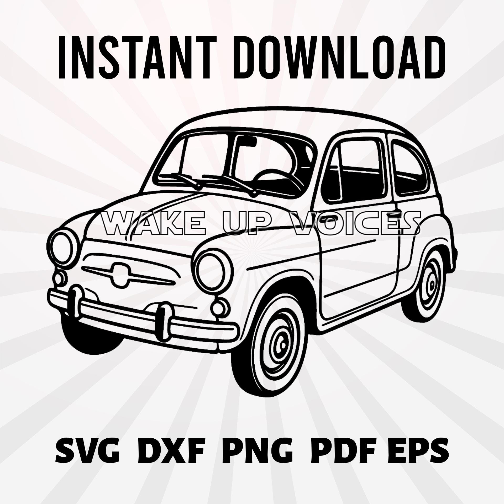 Zastava 750 Line Art SVG: Retro Microcar Fićo - Laser Cut, CNC