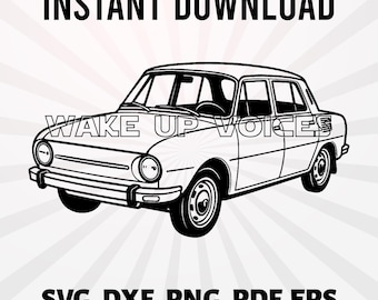Skoda 100 Line Art SVG: Diseño retro de coche de Europa del Este (Descarga digital)