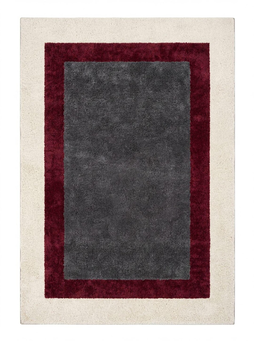 Modern Border Rug | Grey Burgundy Cream Soft Thick Carpet | Cozy Living ...