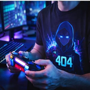 404 Offline Hacker Hoodie Graphic T-Shirt | Cyberpunk Glitch| Unique Gamer Shirt