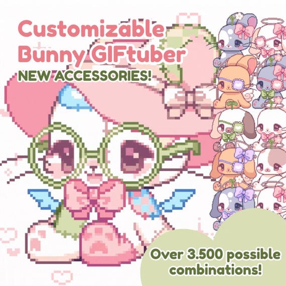 Customizable Bunny GIFtuber | PNGtuber | Customizable PNGtuber | Stream Model | Bunny PNGtuber | Pixel art | 8 bit art | Cute pink png