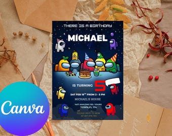 Among us Einladung Geburtstagseinladung | Kindergeburtstagseinladung | Unter uns Spiel einladen | Digital bearbeitbare personalisierte Leinwand bedruckbar