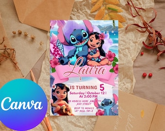 Lilo & Stitch Birthday Invitation, Editable Girl Party Invite (Digital Download)