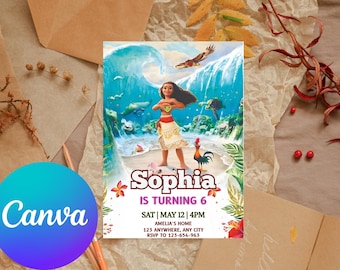 Digital Invitations Moana Birthday | Editable Hawaiian Invite Template | Kids Party Digital Download | Instant Access | Moana Kids Birthday