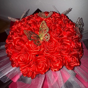 50 Red Ribbon Forever Lasting Roses – Silk Flowers for Bouquets & Gifts