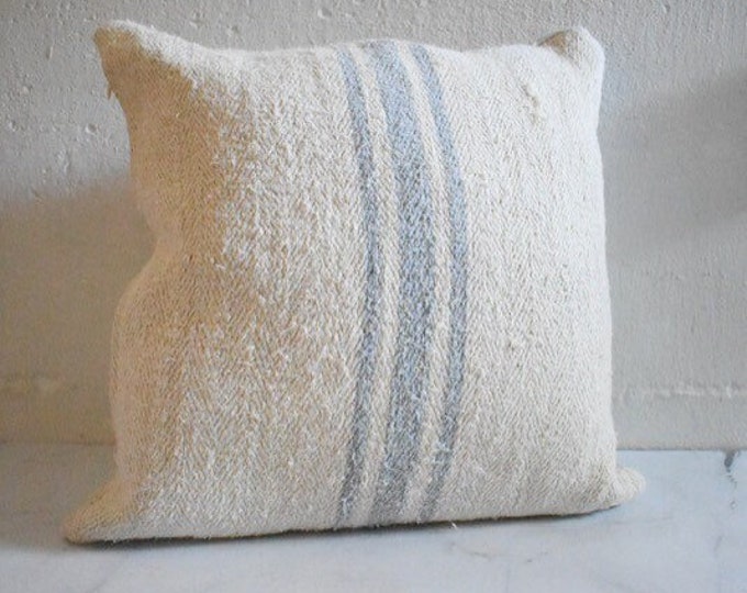 Vintage French Grain Sack Pillow With Light Blue Stripes Etsy