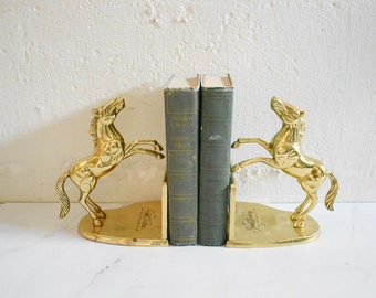 vintage brass horse bookends / Great Western Champagne advertising