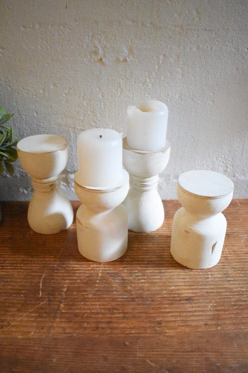 Set of 4 chunky wood candle holders Etsy