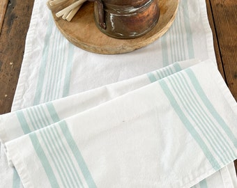 72" white and aqua stripe table runner