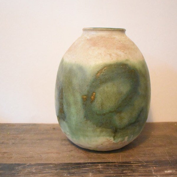 Green pottery vase - boho chic pottery - urban chic - modern farmhouse - rustic pottery - 9" vase