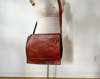 vintage leather messenger laptop bag