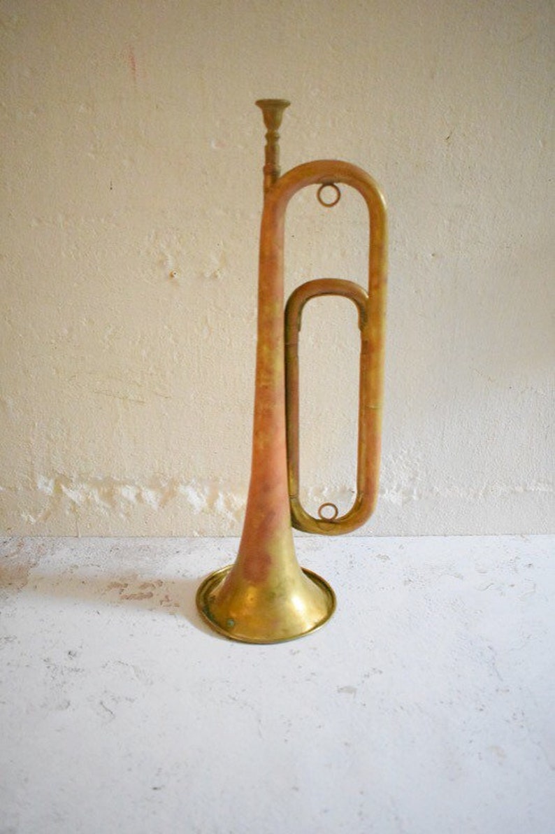 Antique brass bugle instrument christmas decor Etsy