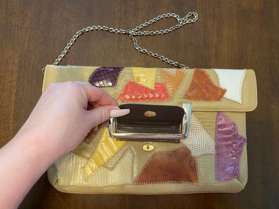 Vintage Snake Python Patchwork Clutch Chain Bag - image 3