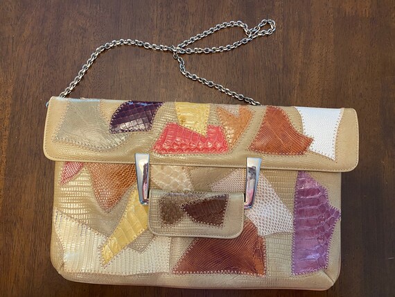 Vintage Snake Python Patchwork Clutch Chain Bag - image 2