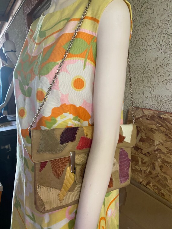 Vintage Snake Python Patchwork Clutch Chain Bag - image 7