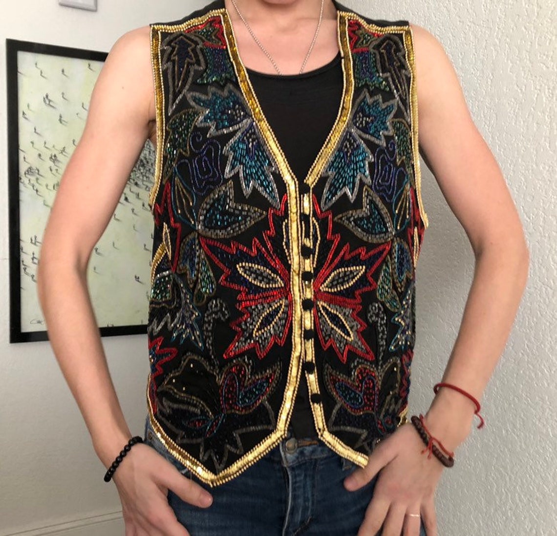 Vintage Beaded Vest Etsy