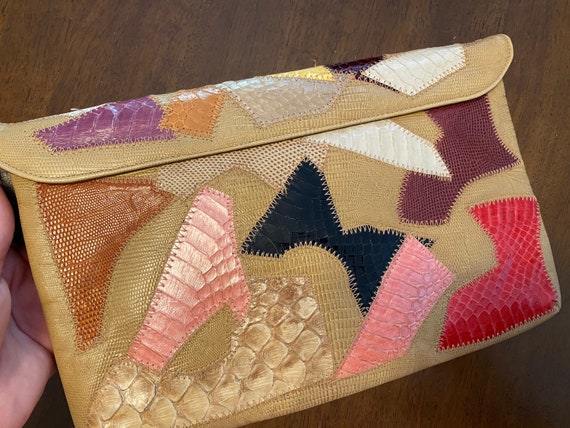 Vintage Snake Python Patchwork Clutch Chain Bag - image 5