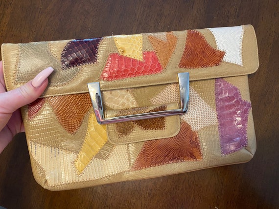 Vintage Snake Python Patchwork Clutch Chain Bag - image 1