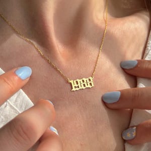 14K Solid Gold Year Necklace, Personalized Number Necklace, Custom Year Date Necklace, Gift for Her, Custom Number Necklace, Gothic Necklace