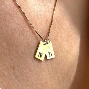14K Gold Initial Tag Necklace, Custom Engraved Letter Pendant Necklace in Box Chain, Bridesmaid Gifts, Personalized Gift for Her, Mom Gift