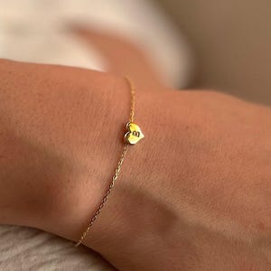 Minimalist Initial 3D Heart Charm Bracelet, Custom Initial Bracelet, Engraved Letter Bracelet, Letter Charm, Daily Jewelry,Mother&#39;s Day Gift