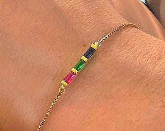 Gold Birthstone Bracelet, Baguette Birthstone Bracelet, Family Birthstone Necklace, Birthstone Bracelet for Women, Mothers day gift