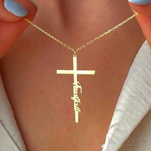 Cross Name Necklace, Baptism Gift, Lucky Cross Necklace, Personalized Cross Name Necklace, Gift for Women, Christian Religious Gift For Her