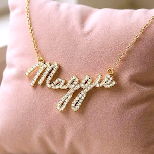 14k Solid Gold Pave Name Necklace, Diamond Name Necklace, Gold Name Necklace, Personalized Jewelry, Personalized Gifts, Name Pendants