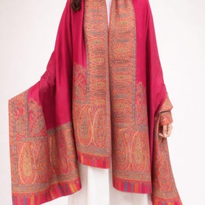 Silk Jamawar Shawl – Hot Pink Paisley Wrap, Elegant Gift for Her