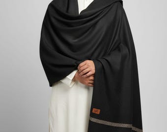 Pure Pakistani Men's Black Wool Shawl for Winter Wedding  Soft Warm Shawl...