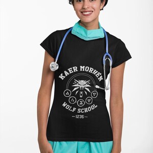 Katoenen Witcher-T-shirt, Kear Morhen Wolf-schoolT-shirt, gamingkleding afbeelding 8