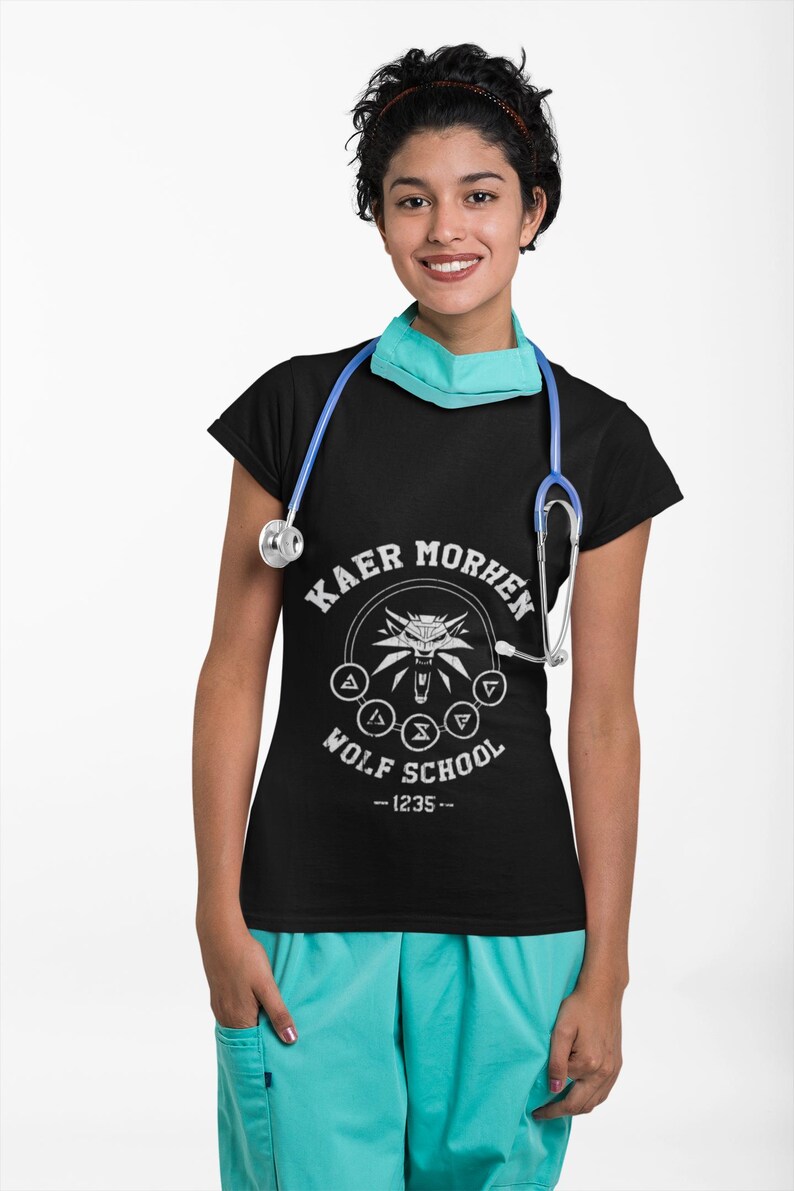 Katoenen Witcher-T-shirt, Kear Morhen Wolf-schoolT-shirt, gamingkleding afbeelding 8