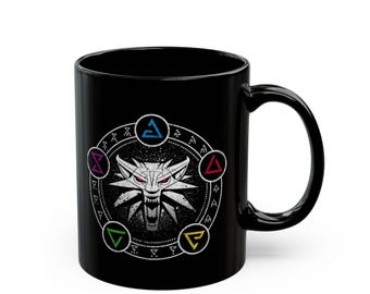 Witcher Signs Black Mug: Fan Gift, 11oz/15oz