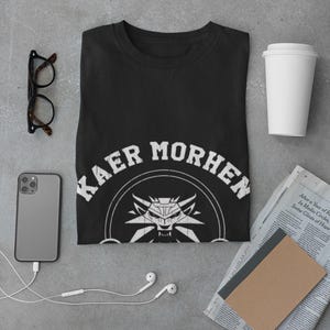 Katoenen Witcher-T-shirt, Kear Morhen Wolf-schoolT-shirt, gamingkleding afbeelding 7