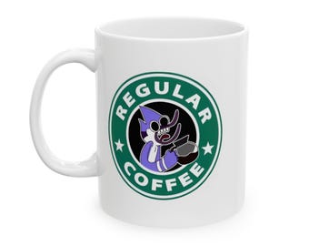 Regular Coffee, Mordecai & Rigby, Regular Show White Funny Mug