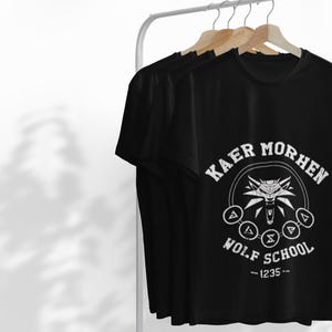 Katoenen Witcher-T-shirt, Kear Morhen Wolf-schoolT-shirt, gamingkleding afbeelding 10